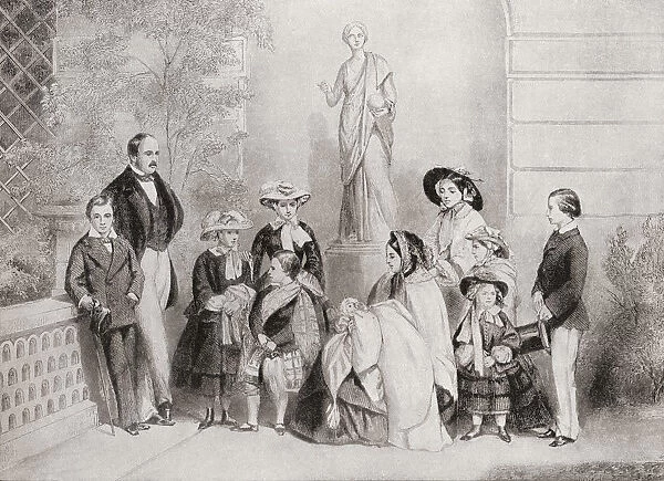 The Royal Family At Osborne House, Isle Of Wight, When Albert Edward, Prince Of Wales, Future King Edward Vii Was Sixteen. From Left To Right, Prince Alfred, Prince Albert, Princess Helena, Princess Alice, Prince Arthur, Queen Victoria With The Infant Princess Beatrice, Victoria Princess Royal, Princess Louise, Prince Leopold And Edward Prince Of Wales. From Edward Vii His Life And Times, Published 1910
