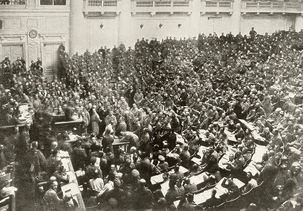 The Russian Duma In Possession Of The Committee Of Workers And Soldiers Deputies After The Revolution Of 1917 From The Year 1917 Illustrated, Published London 1918