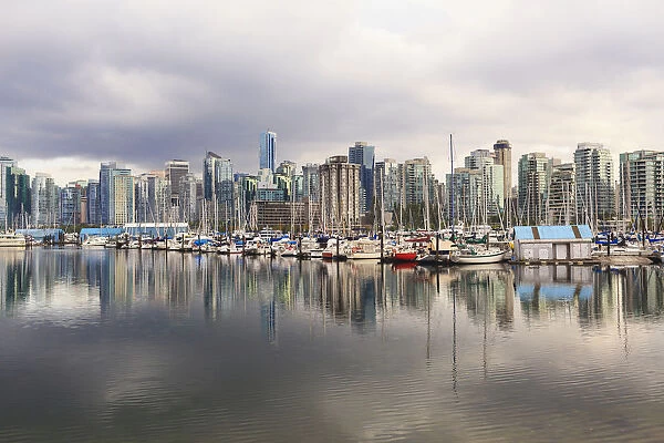 Sailboats Reflected In Coal Harbour; Vancouver, British Columbia, Canada
