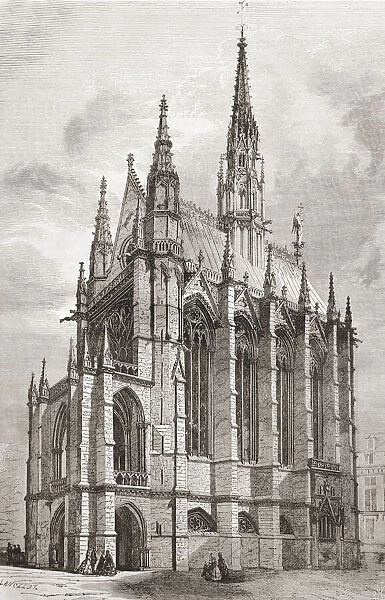 The Sainte-Chapelle, Ile de la Cite, River Seine, Paris, France, seen here in the 19th century. From L'Univers Illustre, published Paris, 1859