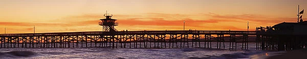 San Clemente Municipal Pier In Sunset, Panorama; San Clemente City, Orange County, Southern California, Usa