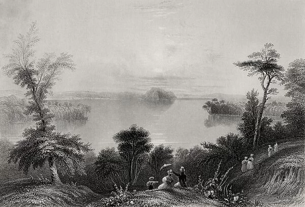 Saratoga Lake New York Usa From A 19Th Century Print Engraved R Wallis After W H Bartlett