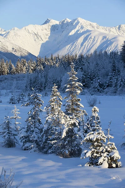 Scenic View Of Chugach Mountains And Snowcovered Landscape, Southcentral Alaska, Winter