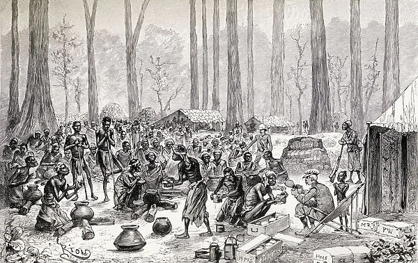 Scouts Serving Out Milk And Butter For Broth To Starving Pygmy Natives During Sir Henry Morton Stanleys Emin Pasha Relief Expedition, In Africa In 1888. From In Darkest Africa By Henry M. Stanley Published 1890