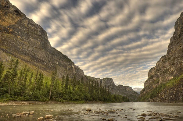 Second Canyon On South Nahanni River With River And Layered Clouds, Nahanni National Park, Northwest Territories
