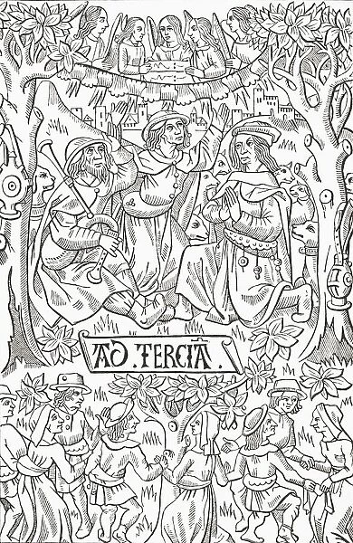 The Shepherds Celebrating The Birth Of The Messiah With Hymns And Dancing. Facsimile Of A Late Fifteenth Century Wood Engraving From A Livre D heures. From Science And Literature In The Middle Ages By Paul Lacroix Published London 1878