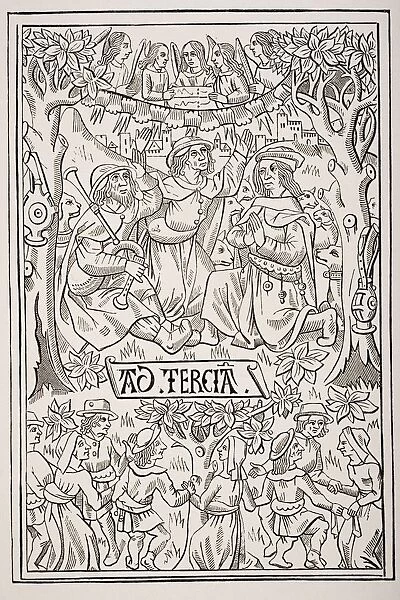 Shepherds Celebrating The Birth Of The Messiah By Songs And Dances. 19Th Century Reproduction Of 15Th Century Wood Cut From A Book Of Hours
