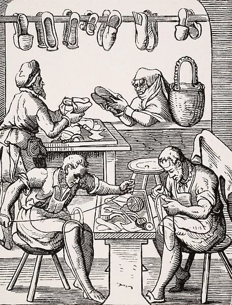 Shoemaker. 19Th Century Reproduction Of 16Th Century Woodcut By Jost Amman