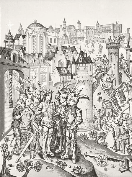 Siege Of A Town Defended By The Burgundians Under Charles Vi. After A Miniature From The Chroniques Of Monstrelet. From Science And Literature In The Middle Ages By Paul Lacroix Published London 1878