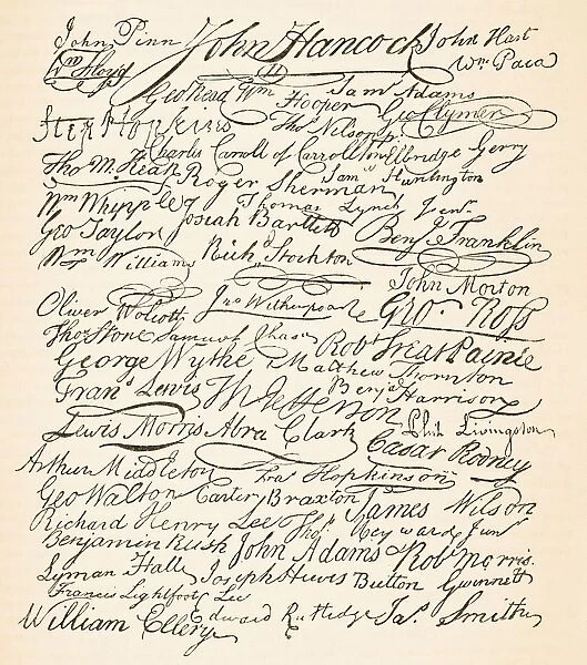 Signatures Attached To The Declaration Of American Independence. From The National And Domestic History Of England By William Aubrey Published London Circa 1890