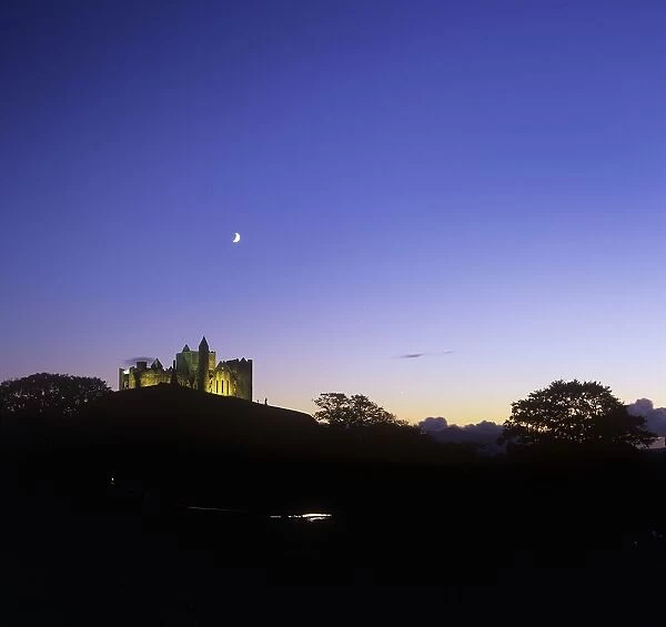 Silhouette Of A Castle On The Cliff Of A Mountain, Rock Of Castle, Republic Of Ireland