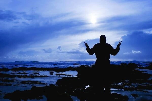 Silhouette Depiction Of Jesus Christ Praying Near Sea