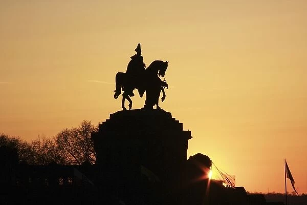 Silhouette Of Statue Of Kaiser Wilhelm I, Koblenz, Rheinland Pfalz, Germany