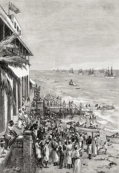 Sir Henry Morton Stanleys Emin Pasha Relief Expedition, Returning To Zanzibar On Board H. M. Ss. Turquoise And Somali, The German Warships Sperber And Schwalbe And Major Wissmans Steam Flotilla In 1889. From In Darkest Africa By Henry M. Stanley Published 1890