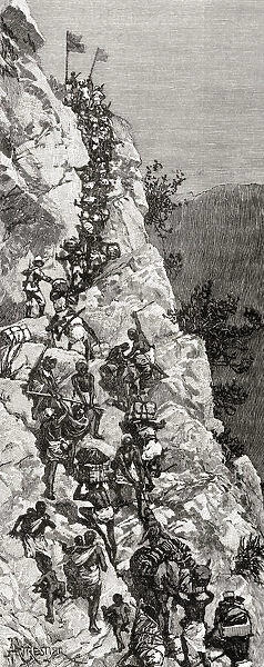 Sir Henry Morton Stanleys Expedition Climbing The Rock In The Valley Of Ankori During His Emin Pasha Relief Expedition, In Africa In 1889. From In Darkest Africa By Henry M. Stanley Published 1890