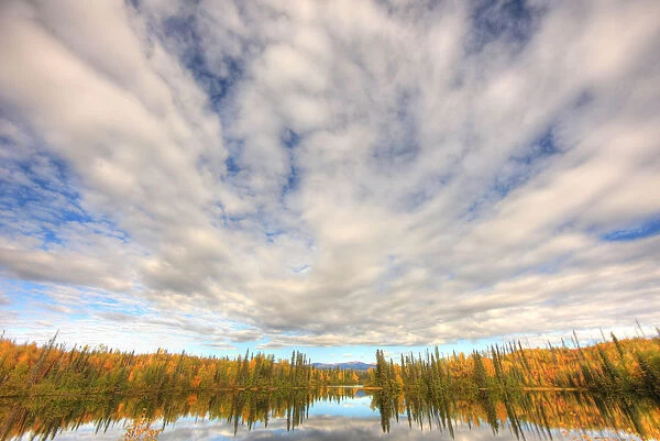 Sky Reflected In Dragon Lake Along The North Canol Road, Yukon