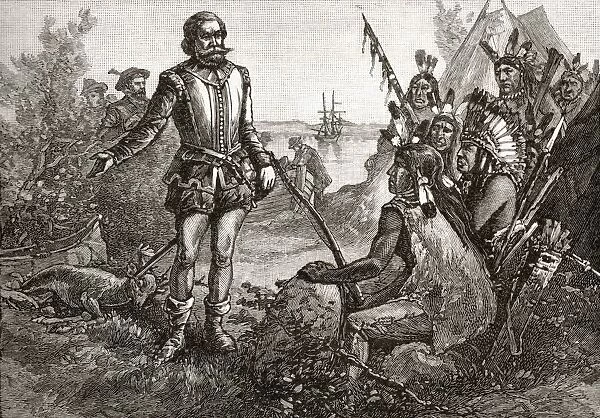 Smith Trading With The Indians. Captain John Smith C. 1580 To 1631. Admiral Of New England. English Soldier, Sailor And Author. From The Book A Brief History Of The United States Published By A. S. Barnes And Company Circa 1885
