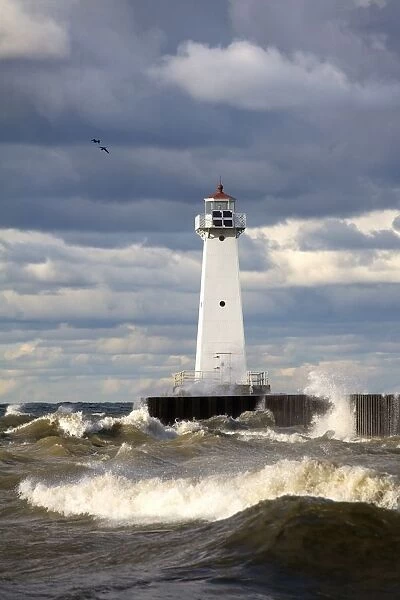 Sodus Outer Lighthouse On Stormy Lake Ontario; Sodus Point, New York, Usa