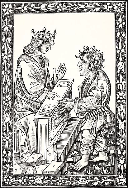 Solomon And Marcoul. Facsimile Of A Wood Engraving In The15Th Cenutry Edition Of The Dictz De Salomon Et Marcoul. From Science And Literature In The Middle Ages By Paul Lacroix Published London 1878