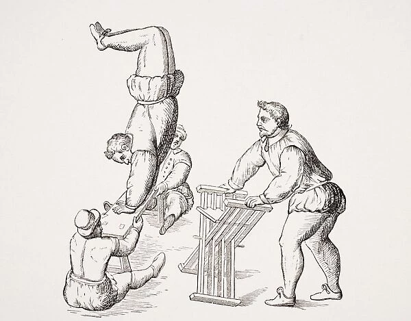 Somersaults. 19Th Century Reproduction Of 16Th Century Woodcut In Exercises In Leaping And Vaulting By A. Tuccaro