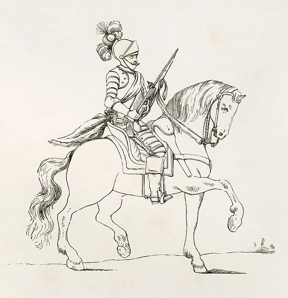 'Span Your Pistol'. 17Th Century Cuirassier At Pistol Excerise. From The British Army: Its Origins, Progress And Equipment, Published 1868
