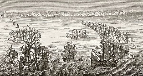The Spanish Armada After A 17Th Century Print. From The National And Domestic History Of England By William Aubrey Published London Circa 1890