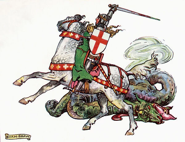 St. george And The Dragon. Illustration From The Book Princess Marie-JosA©s Childrens Book Published 1916