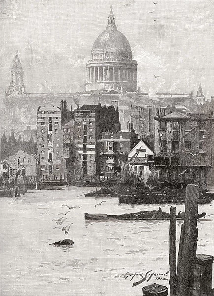 St. Pauls Cathedral From The Surrey Shore, London, England In The 19th Century. From Cities Of The World, Published C. 1893