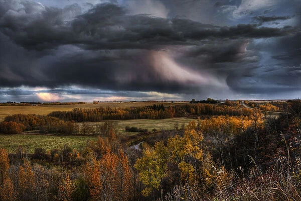 Storm Clouds Over The Sturgeon River Valley In Autumn, Rural Alberta