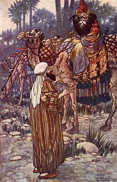 The Story Of Baba Abdallah. Frontispiece Illustration By Charles Folkard From The Book The Arabian Nights Published 1917
