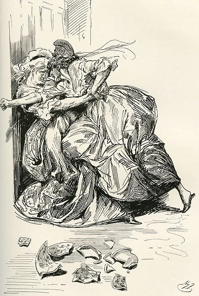 Struggle Between Miss Pross And Madame Defarge. It Was In Vain For Madame Defarge To Struggle And To Strike; Miss Pross, With The Vigorous Tenacity Of Love, Always So Much Stronger Than Hate, Clasped Her Tight, And Even Lifted Her From The Floor In The Strggle That They Had. Illustration By Harry Furniss For The Charles Dickens Novel A Tale Of Two Cities From The Testimonial Edition, Published 1910