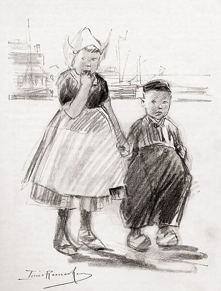 A Study Of Dutch Children. From The Chalk Drawing By Louis Raemaekers From The Book Princess Marie-JosA©s Childrens Book Published 1916