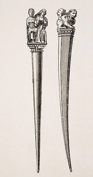 Styli Used For Writing In The 14Th Century. From A 19Th Century Print