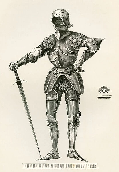 Suit Of Gothic Armour, Known As Aa La Poulaine, Dating From A. D. 1450. From The British Army: Its Origins, Progress And Equipment, Published 1868