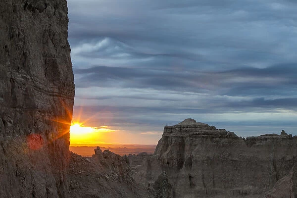 The sun rises over Badlands National Park in South Dakota, USA