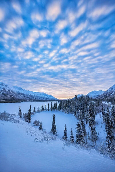 Sunrise over Annie Lake, Yukon in winter