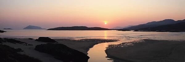 Sunset Over Beach; Derrynane Beach, County Kerry, Ireland