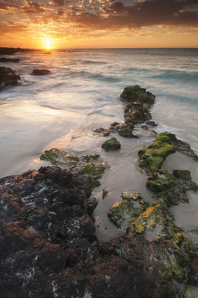Sunset On The Kona-Kailoa Coast Of Hawaii; Kona, Island Of Hawaii, Hawaii, United States Of America