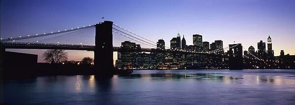 Sunset Over Lower Manhattan And Brooklyn Bridge