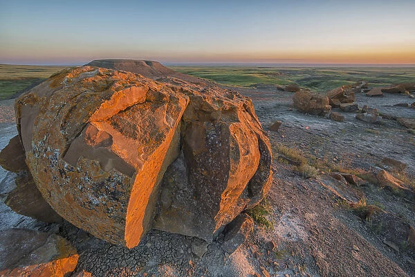 Sunset Over The Rocks At Red Rock Coulee; Alberta, Canada