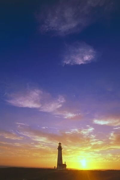 Sunset Behind Yaquina Head Lighthouse, Yaquina Bay