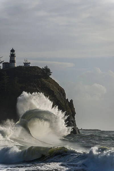 Surf Breaks At Cape Disappointment Lighthouse; Ilwaco, Washington, United States Of America