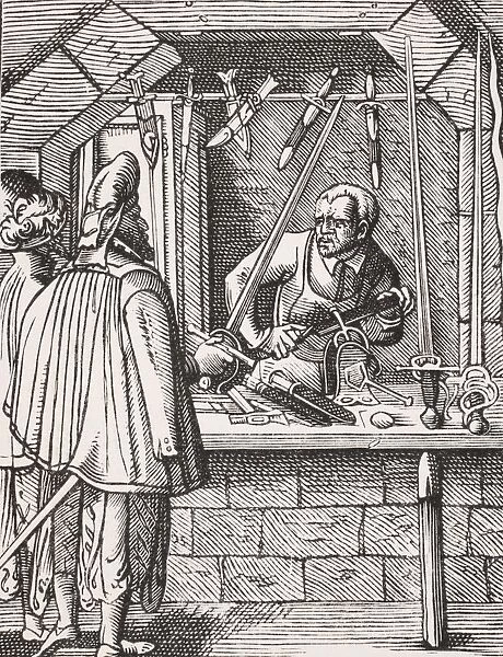 Sword Maker. 19Th Century Reproduction Of 16Th Century Woodcut By Jost Amman
