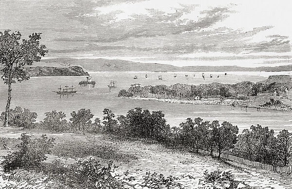 Sydney, Australia, seen here in the 19th century. From A Voyage Round the World in 500 Days, published 1879