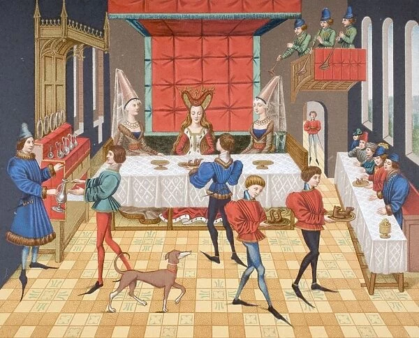 Table Service Of A Lady Of Quality. 19Th Century Reproduction Of 15Th Century Miniature From Romance Of Renaud De Montauban