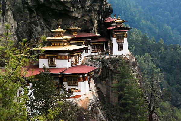 Taktsang Lhakhang, known as The Tigers Nest, is a monastery clinging to a vertical granite cliff