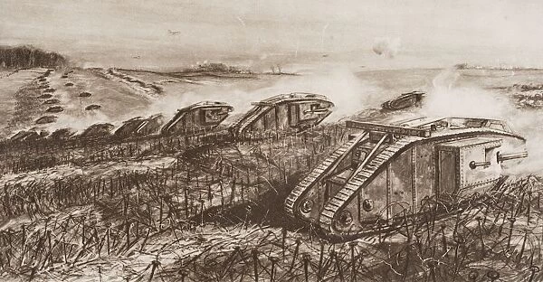 A Tank Offensive At Cambrai, France, From The Book The Outline Of History By H. G. Wells Volume 2, Published 1920