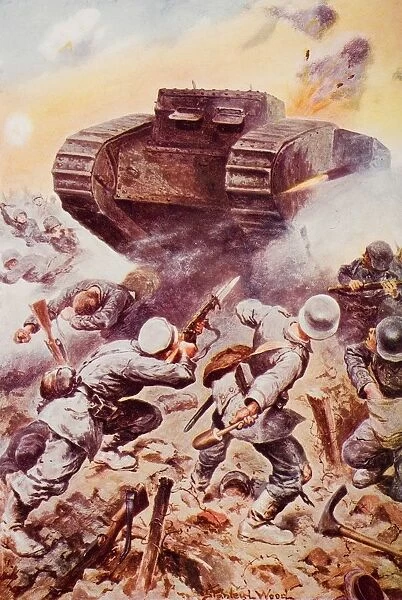 Tanks In Action. By Stanley Wood, From The Book The Outline Of History By H. G. Wells Volume 2, Published 1920