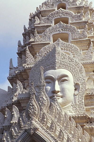 Thailand, Bangkok, Wat Ratchapradt, Buddha Image On Ornate Stone Temple
