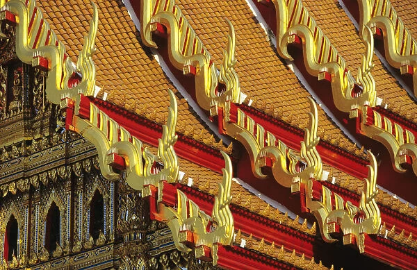Thailand, Close-up of colorful Wat Benjamabophit (Marble Temple); Bangkok